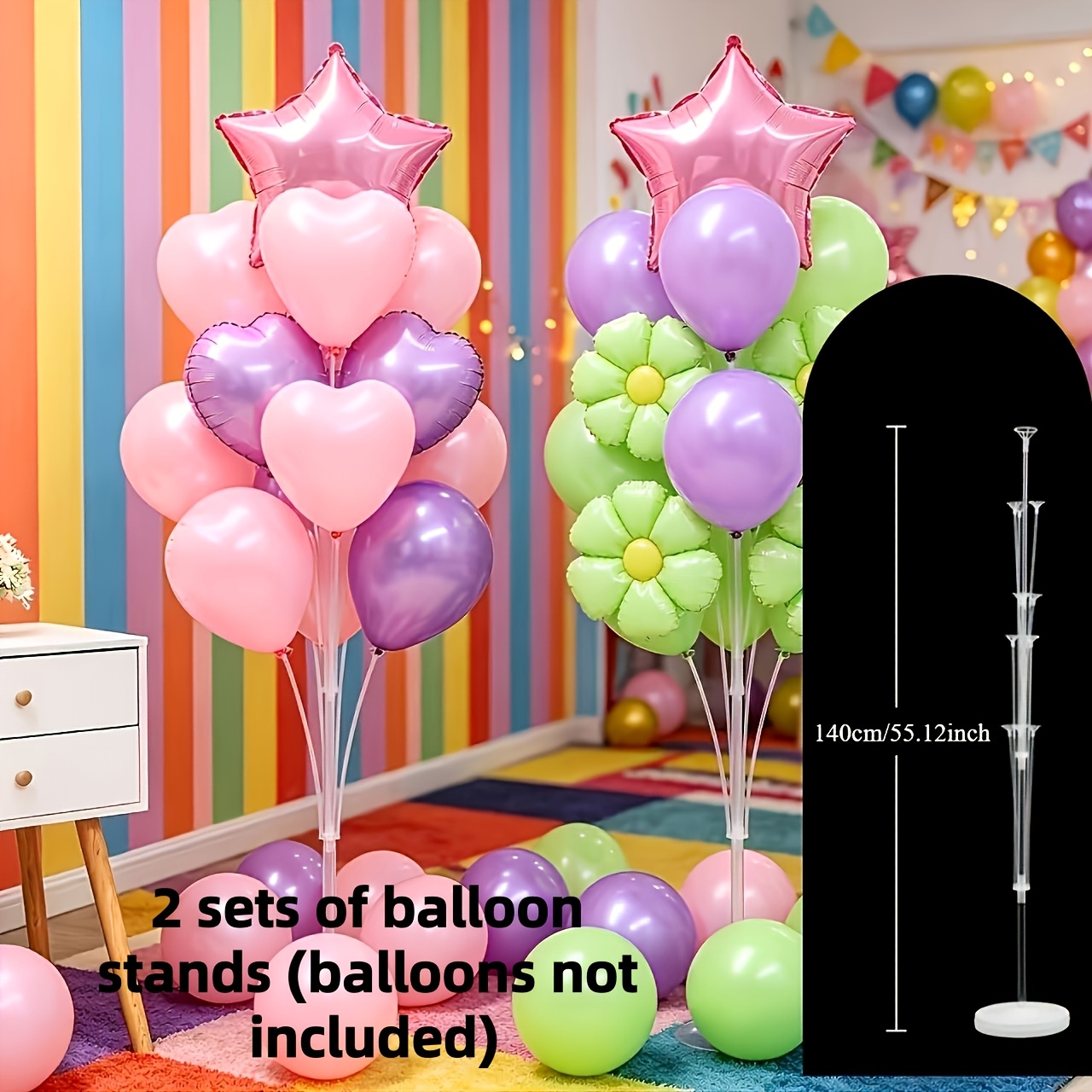TEMU 2pcs Balloon Stand Set, Balloon Decoration Accessories, Height-adjustable Balloon Display Stand (55.12 Inches / 66.93 Inches), Stable