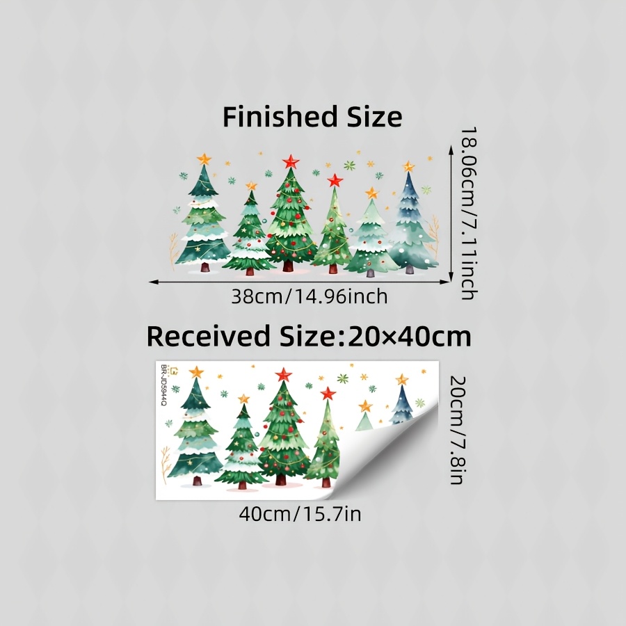 TEMU 1pc Watercolor Christmas Tree Glass Sticker, Static Cling Window Sticker, Double-sided Reusable Decal With Star Bauble, For Indoor Xmas Party