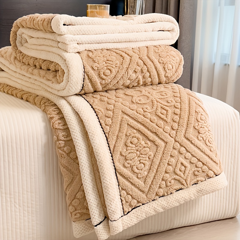 luxury velvet throw blanket with unique carved design 350g thick     machine washable polyester knit for bed sofa details 13