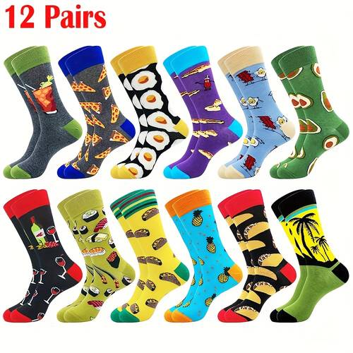 12 pairs funny novelty socks with cartoon characters unisex adult funny socks with fries hot fries patterns soft breathable comfortable fits mens 7 13 eu 43 46 ideal gift for men women dad grandpa birthday christmas fathers day machine washable vibrant colors designs themed party outfits fancy socks extra long thigh high socks knee high striped socks mesh socks for women