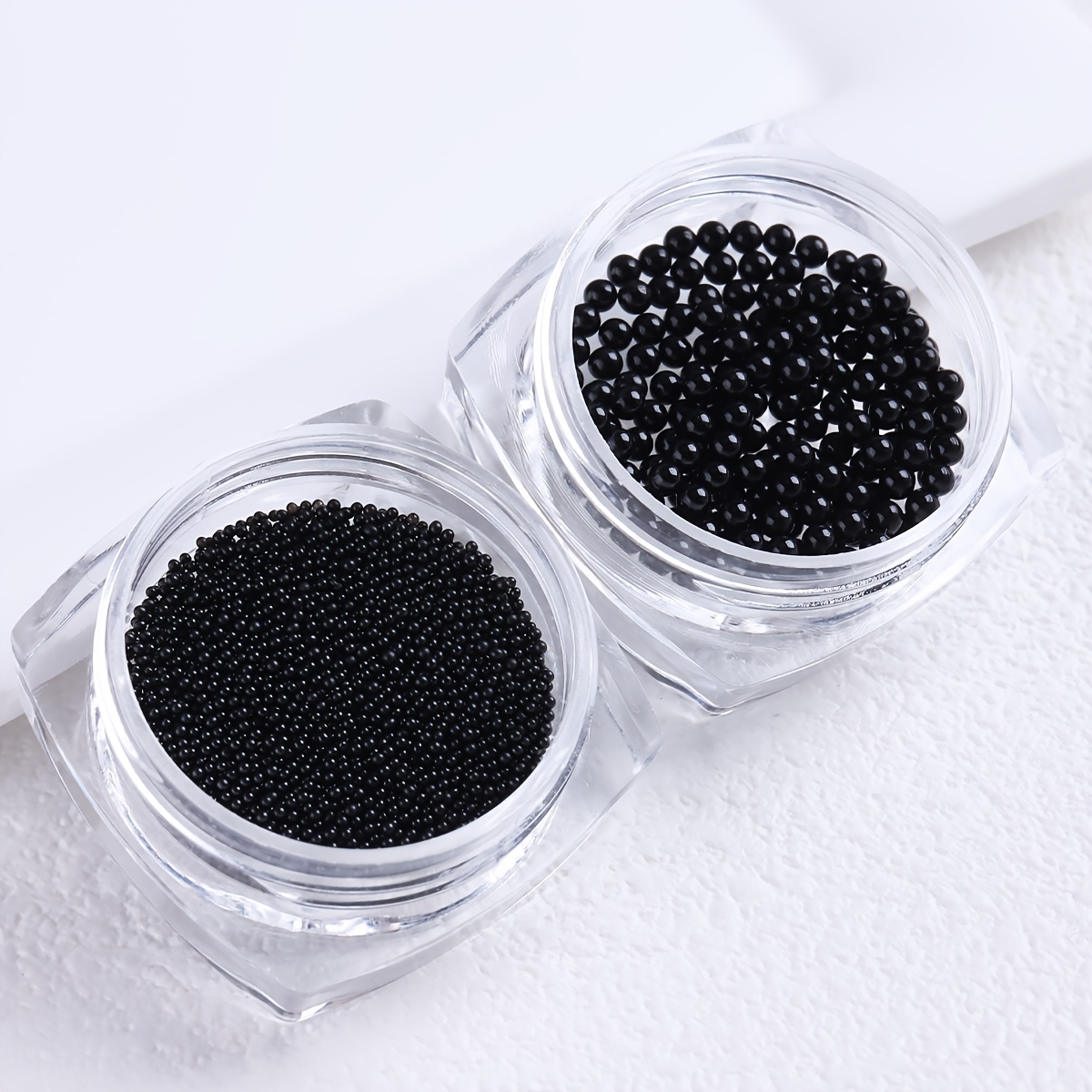 TEMU Décoration d'ongles à perles de caviar rondes noires, comprenant des micro- de 0,7 mm et des grandes brillantes solides de 2 mm, mini-billes