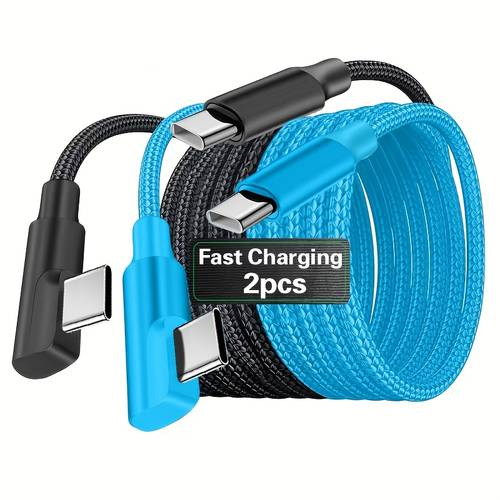 2pcs fast charging cable 90 right angle type c to type c cable nylon braided charger cable 25w for iphone 15 16 17series for huawei xiaomi redmi oppo oneplus and more smartphone game charging best