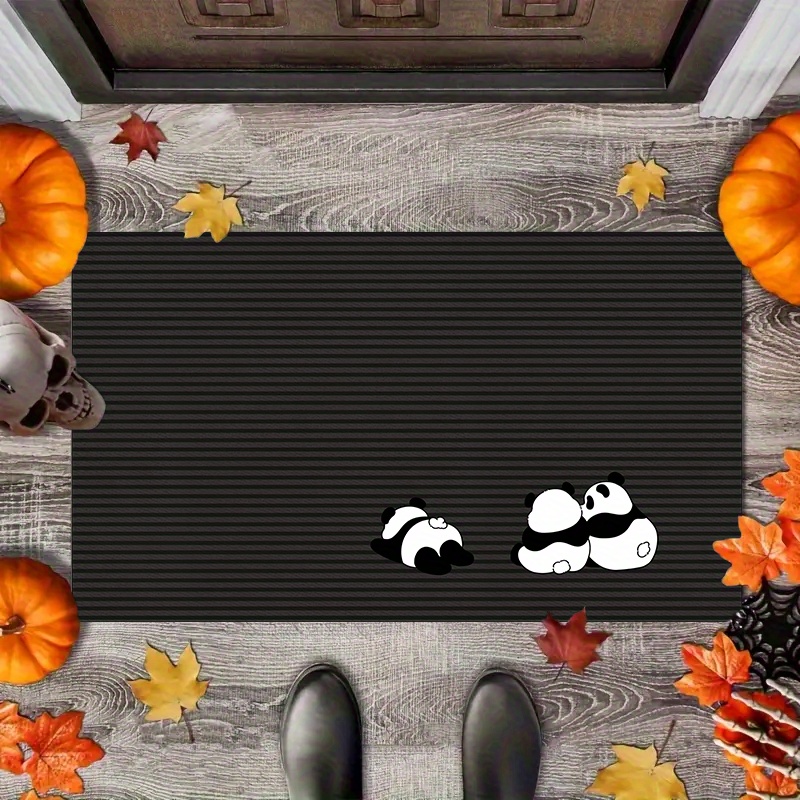 TEMU 1pc Cute 3 Pandas Door Mat - Non-slip Backing, Soft Absorbent Entry Mat With Sitting & Lying Panda Design, Quick-dry Machine Washable Mat For