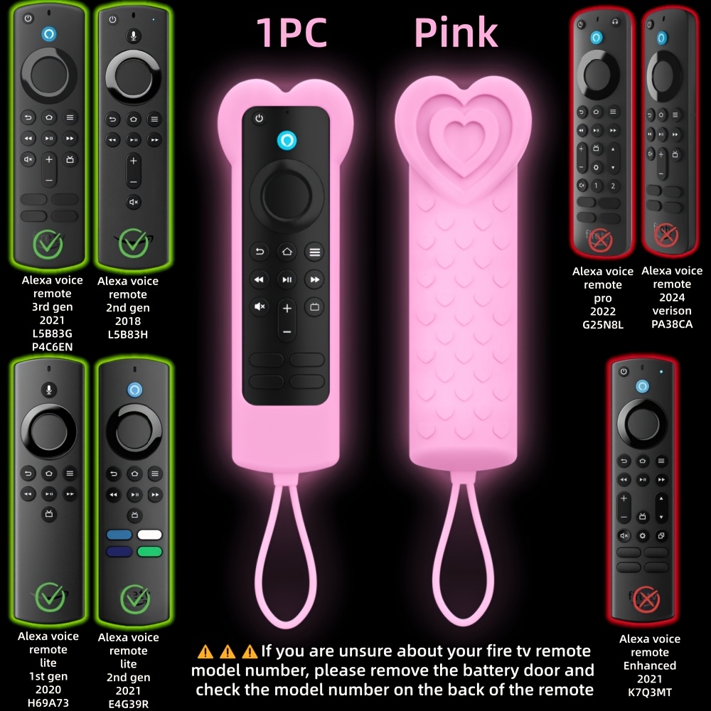 Image of Cute Love Heart Shape Silicone Remote Control Cover For /cube Hd/4k/max/lite Alexa Voice Remote 2nd/3nd Gen L5b83h L5b83g P4c6en, -the-dark Remote Case For Lite 1st/2nd Gen H69a73 E4ge9r