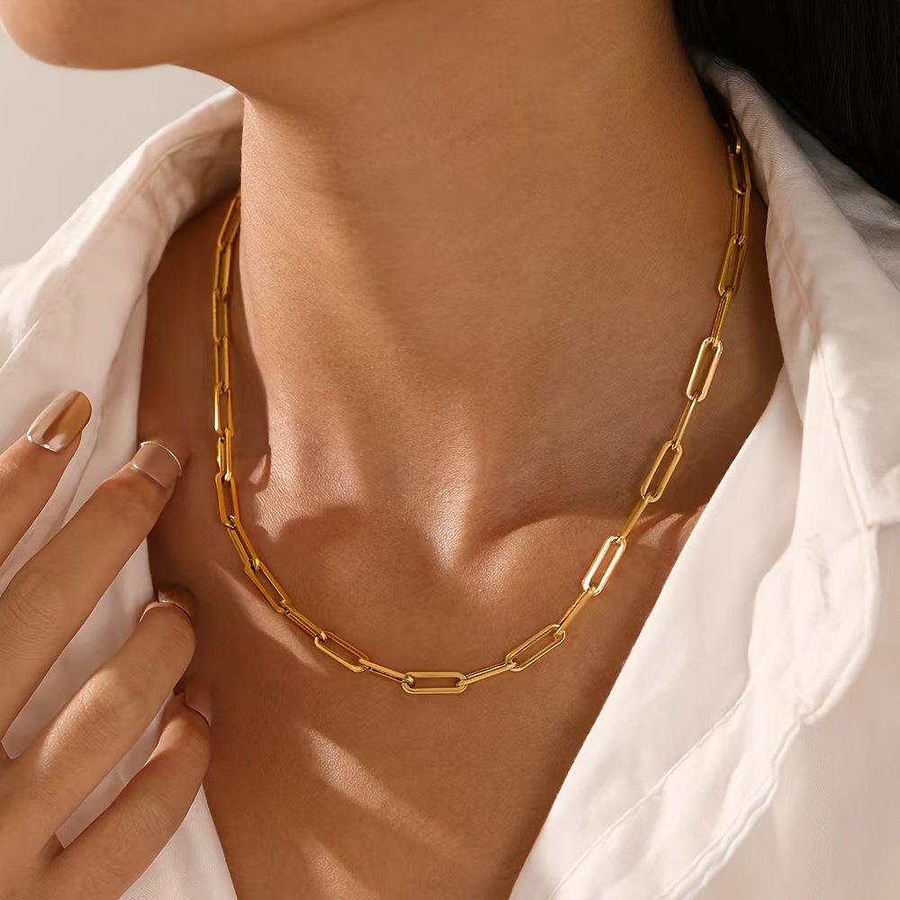 

Elegant 18k Golden Plated Stainless Steel Chain Necklaces For Women, Hypoallergenic Simple Necklace, Fashion Jewelry For Daily And Party Wear