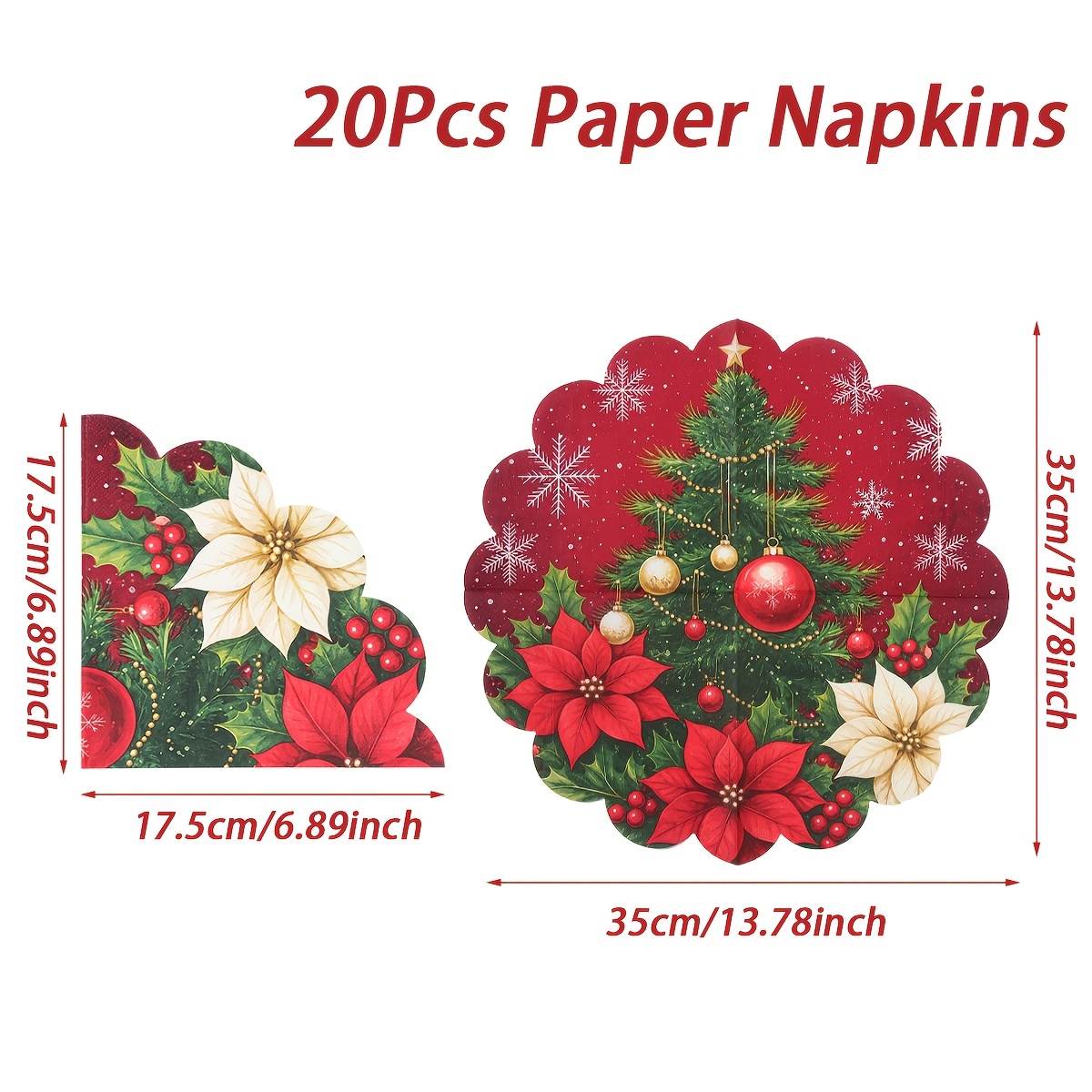 TEMU 20 pezzi, Tovaglioli, Tovaglioli di carta natalizi, Tovaglioli irregolari con motivo di poinsettia, albero di Natale e di , Forniture per feste