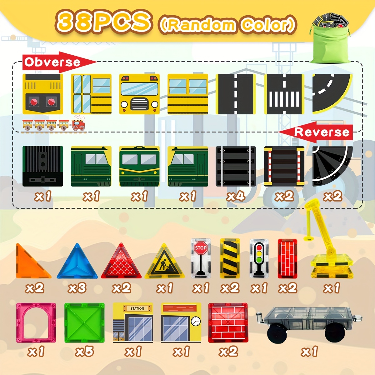 Image of Magnetic Building Road Assembly Set, Stem Magnetic Blocks, Sensory Learning Birthday Toy, Creative Building Toy For Thanksgiving, Back-to-school Boys And Girls, Random