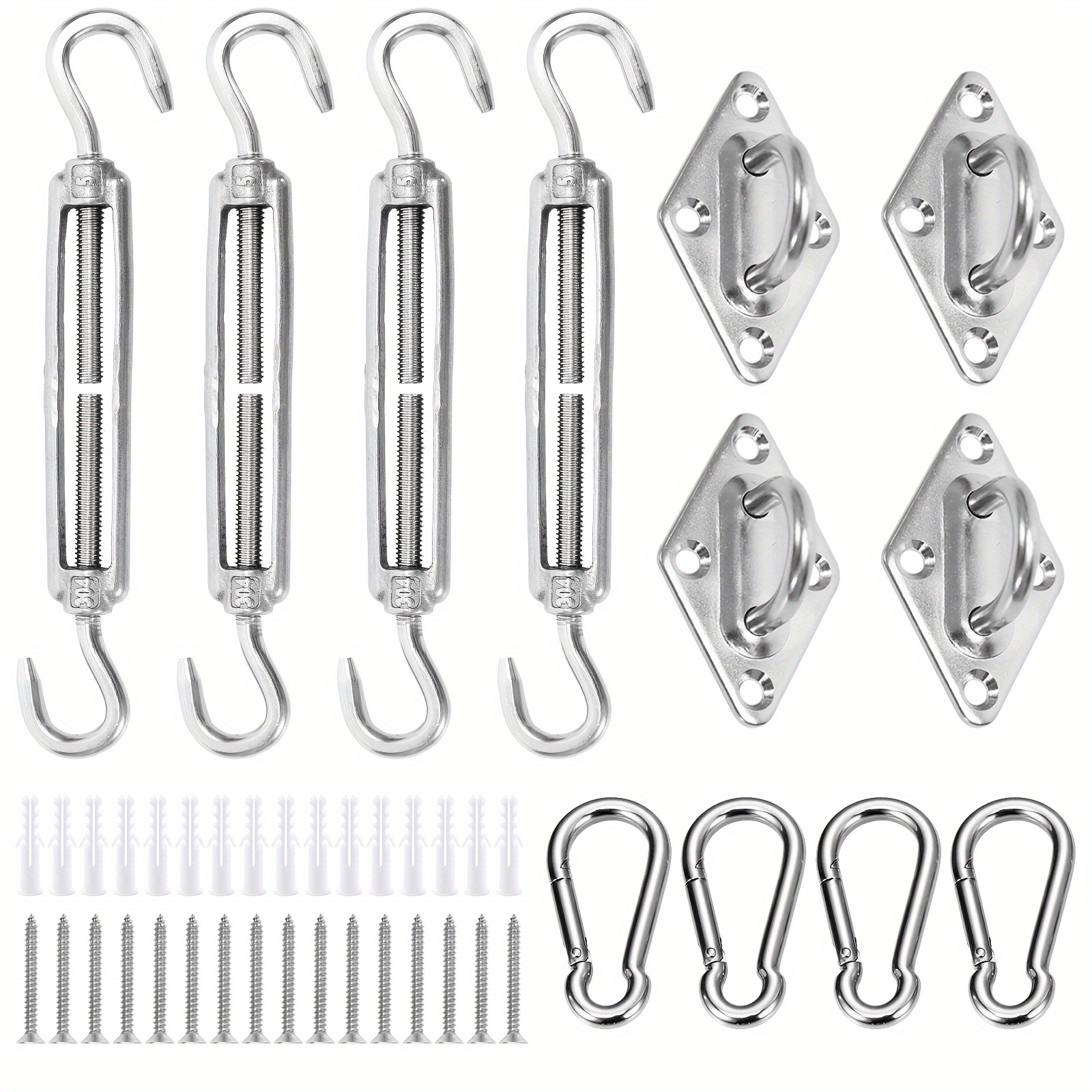 

1 Pack Awning Attachment Set, Heavy Duty Stainless Steel Hardware Kit For Triangle And Square, Rectangle Garden Sun Shade Sail, Sun Shade Sail Fixing Accessories