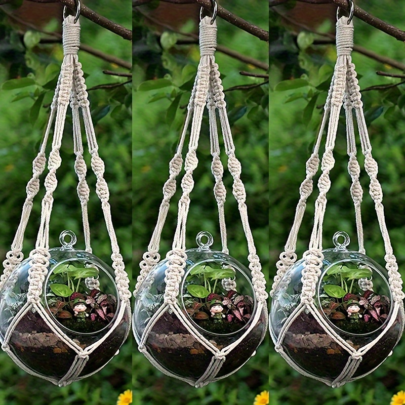 

Boho Style Macrame Plant Hanger - 2 Pack Indoor Outdoor Cord Hanging Planter With Ring - 20 Inch Handmade Fabric Wreath Hangers For Home Decor