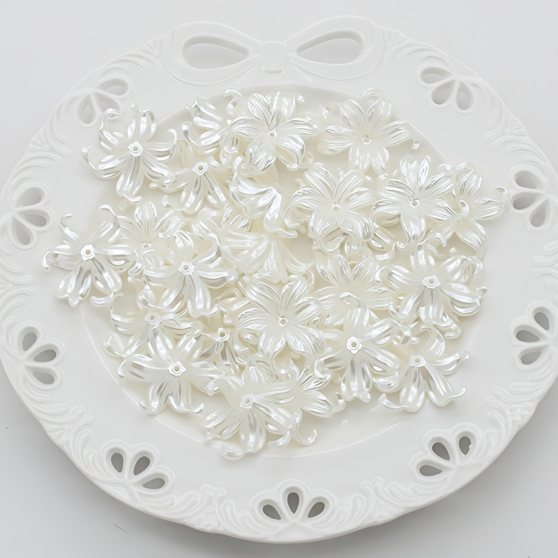7/14pcs White Lily Flower Beads Charms for DIY Jewellery