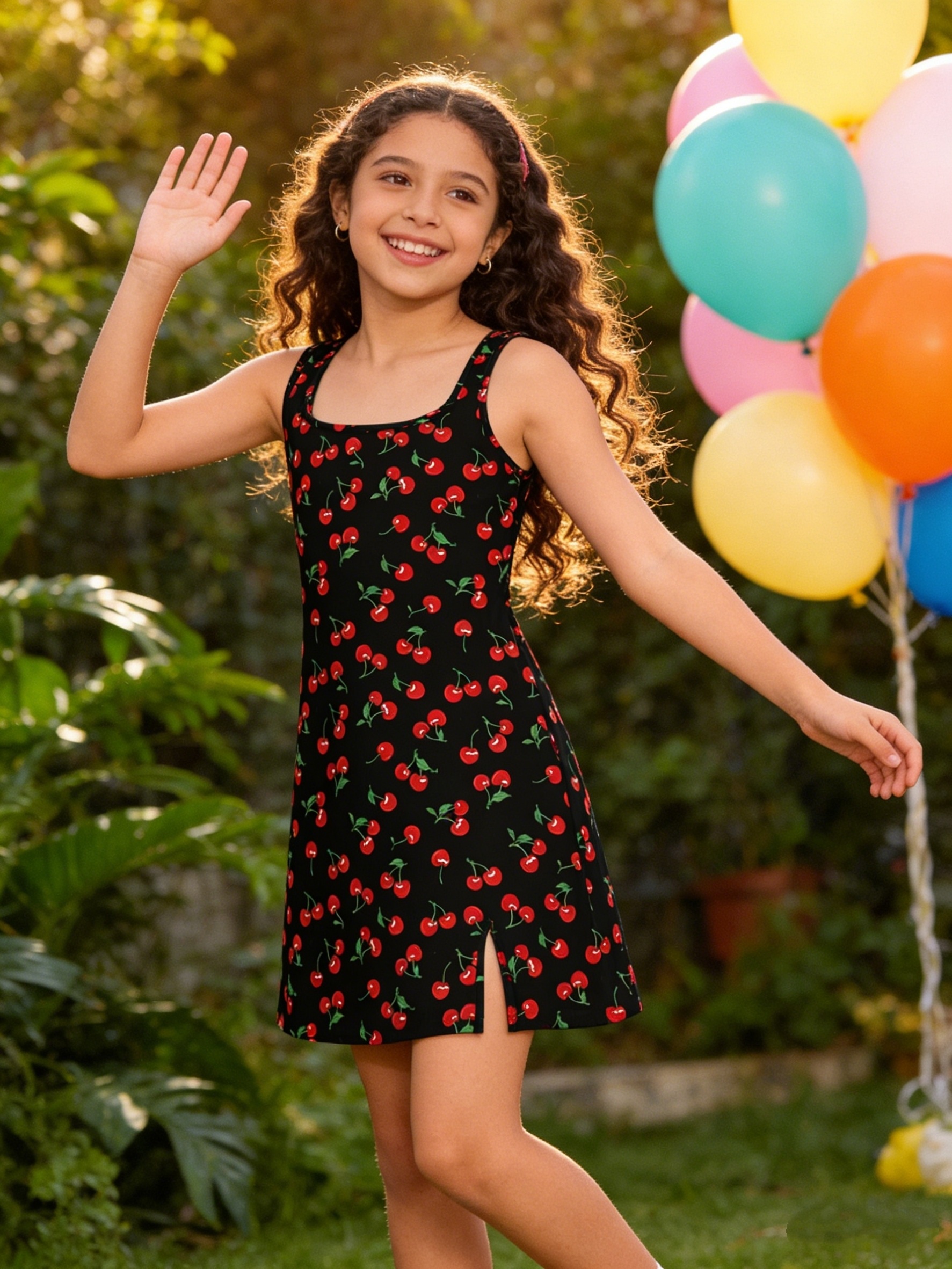 girls teen cherry print camisole dress square - Temu Mauritius