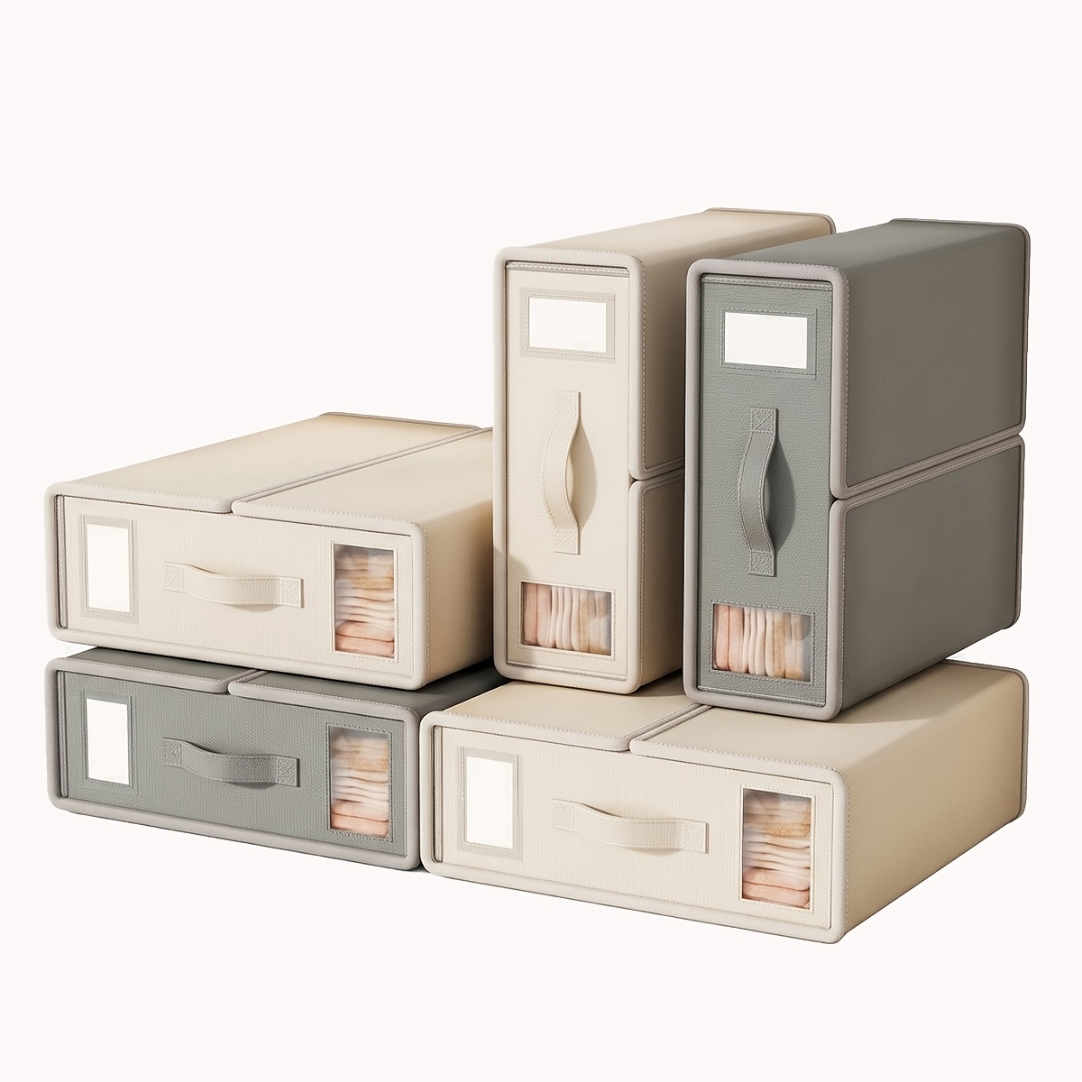 6pcs Foldable Bedding Storage Boxes Set, Non-woven Fabric Organizers With Lids And Viewing Window For Sheets, Beding, Clothes, Bed Sheets Set Organizers And Storage, Under-bed Storage.