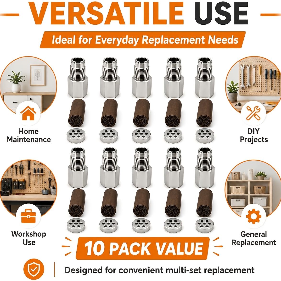 TEMU 10pcs Stainless Steel Pneumatic Muffler, Threaded Air Compressor Exhaust Muffler Accessories, Rust-proof Metal Noise Reduction Replacement For