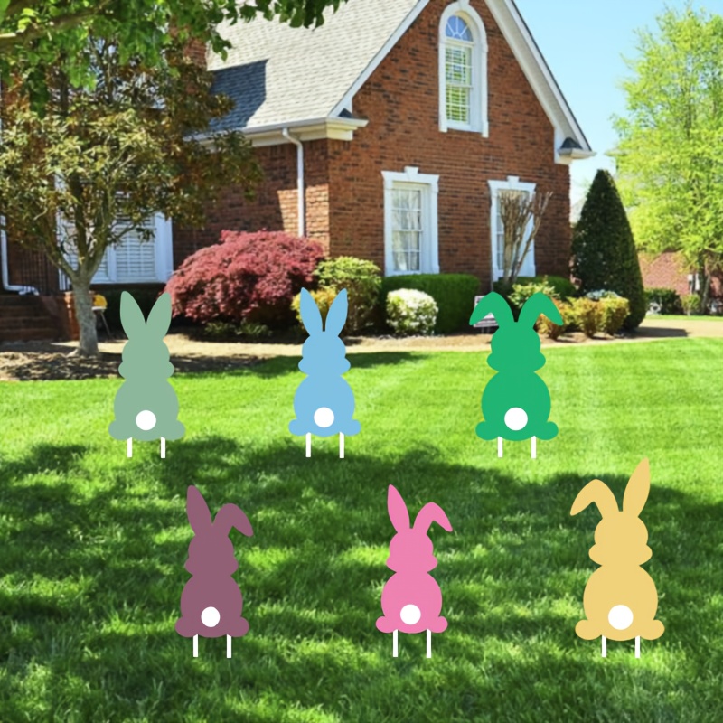 

6pcs Easter Bunny Yard Signs With Stakes, Plastic Rabbit Lawn Decorations, No Electricity Needed, Outdoor Spring Party Supplies, , Cute, Spring, Family, Lawn Decor, Party Supplies