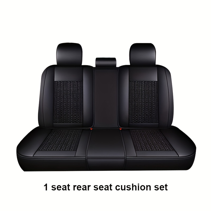 Old Style Leather Crown Machine-Woven Front Single/Rear Ice Slicky Fiber Fabric Car Seat Covers, Breathable Full-Cover Cooling Padded Weave Seat Cushions, Universal Car Seat Covers for Front Single Seat and Rear 3-Seater