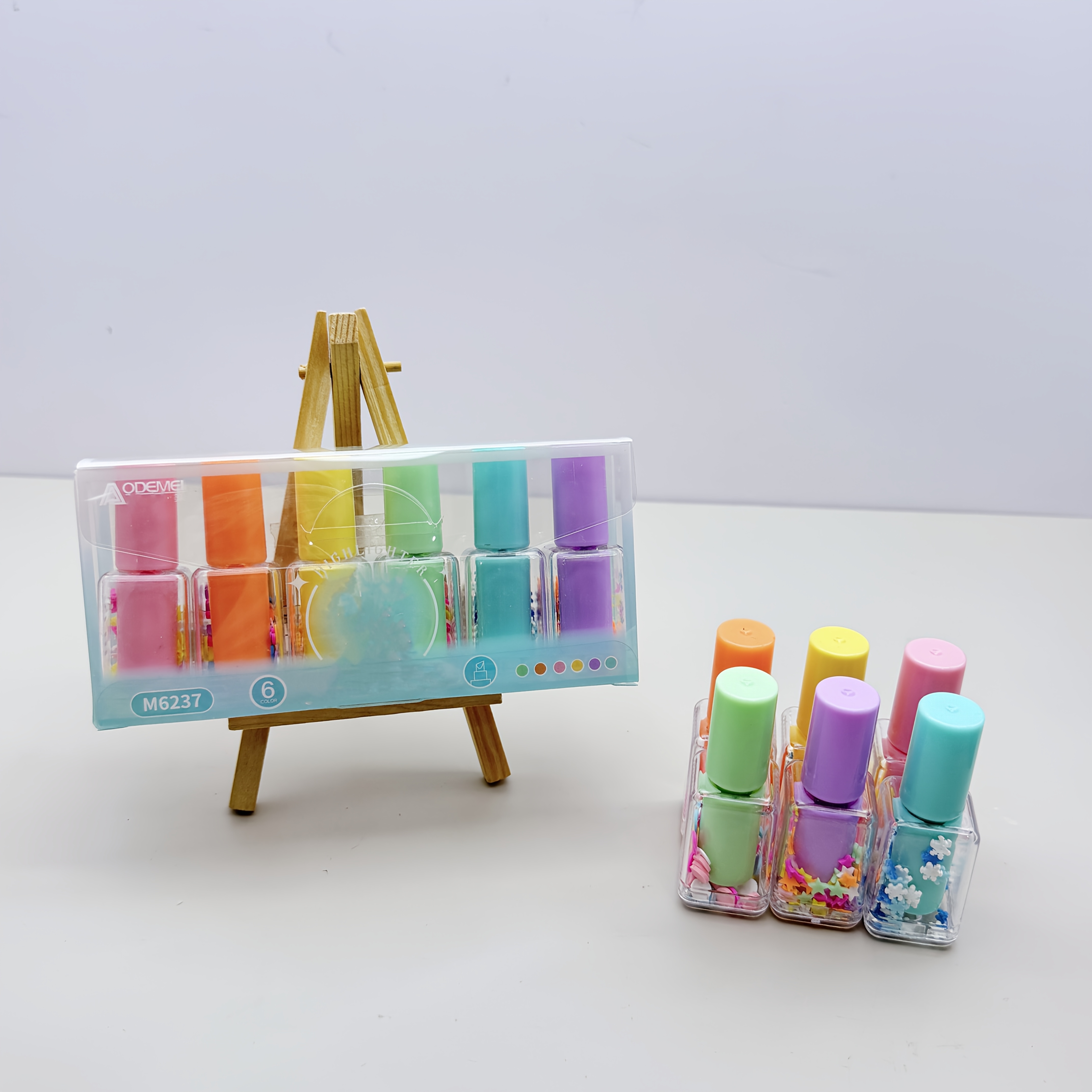 Image of 6- Nail Polish Bottle Shaped Highlighter Pens, Back-to-school Marker Pens, Multicolor Highlighters, Suitable For Students, Artists, And Office Workers, Stationery Gifts