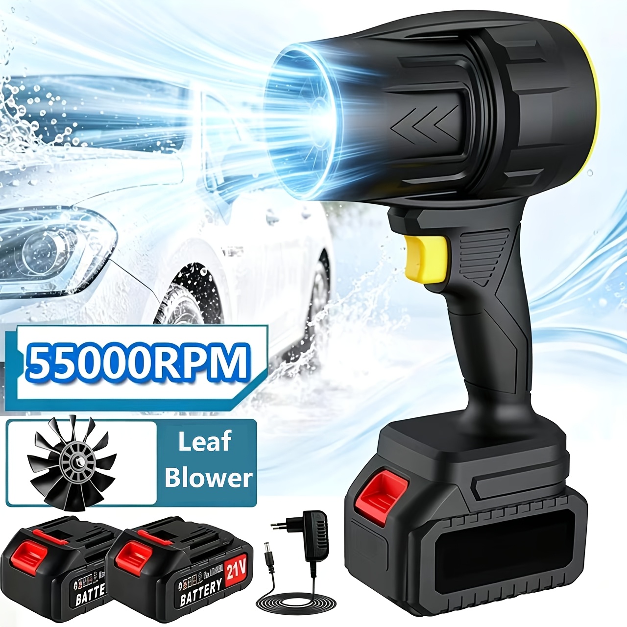 Image of 2026 New 21v Handheld Storm Machine, Leaf Blower With Battery Powerful 55000rpm Cordless Leaf Blower With 2 Batteries (2000mah), Lightweight For Lawn Care, Leaf , Patio, Driveway, Dust And Removal