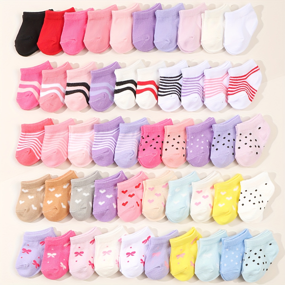 12 Pairs Baby Spring Summer Random Colors Heart Polka Dot Striped Short Socks