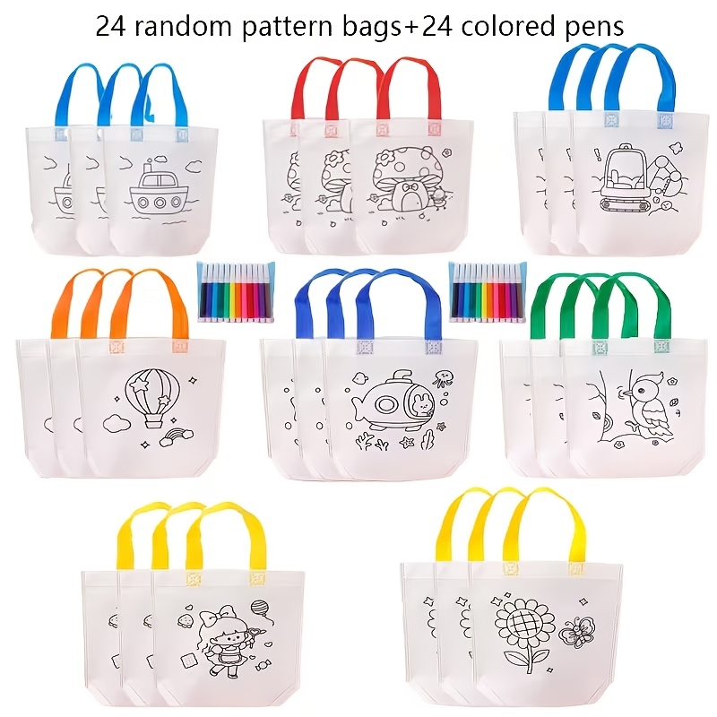24 pens 24 graffiti canvas tote bags reusable mini shopping bags suitable for party gifts art supplies party gift bags  