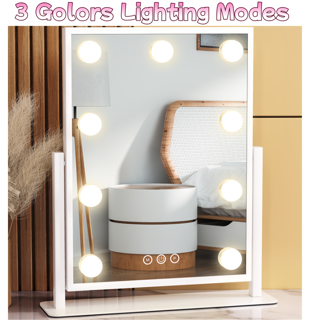 

Makeup Mirror, Illuminated Mirror With Controls 3 Color Dimmable Controls, 360° Rotating Illuminated Makeup Mirror For And Bedroom