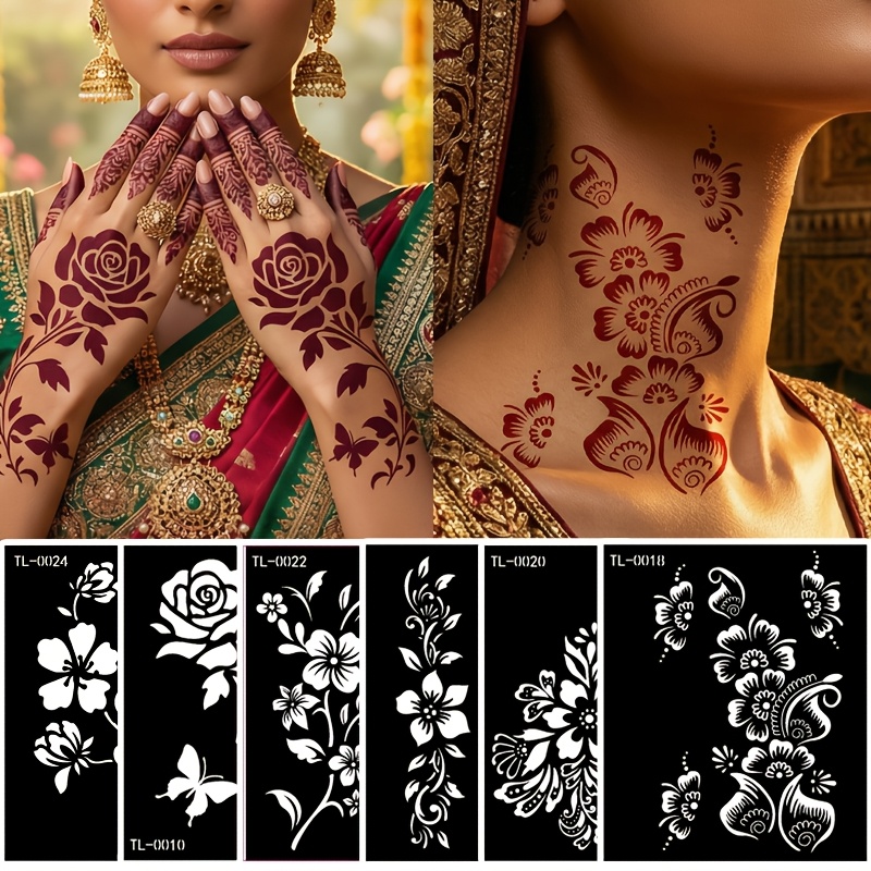 Image of 6 Sheets Of Temporary Body Art Tattoo Templates For Ramadan - Eid Festival Cut-out Stickers, Stencils For For Weddings, Carnivals, Holiday Decorations, Reusable & , Party Gift Additions