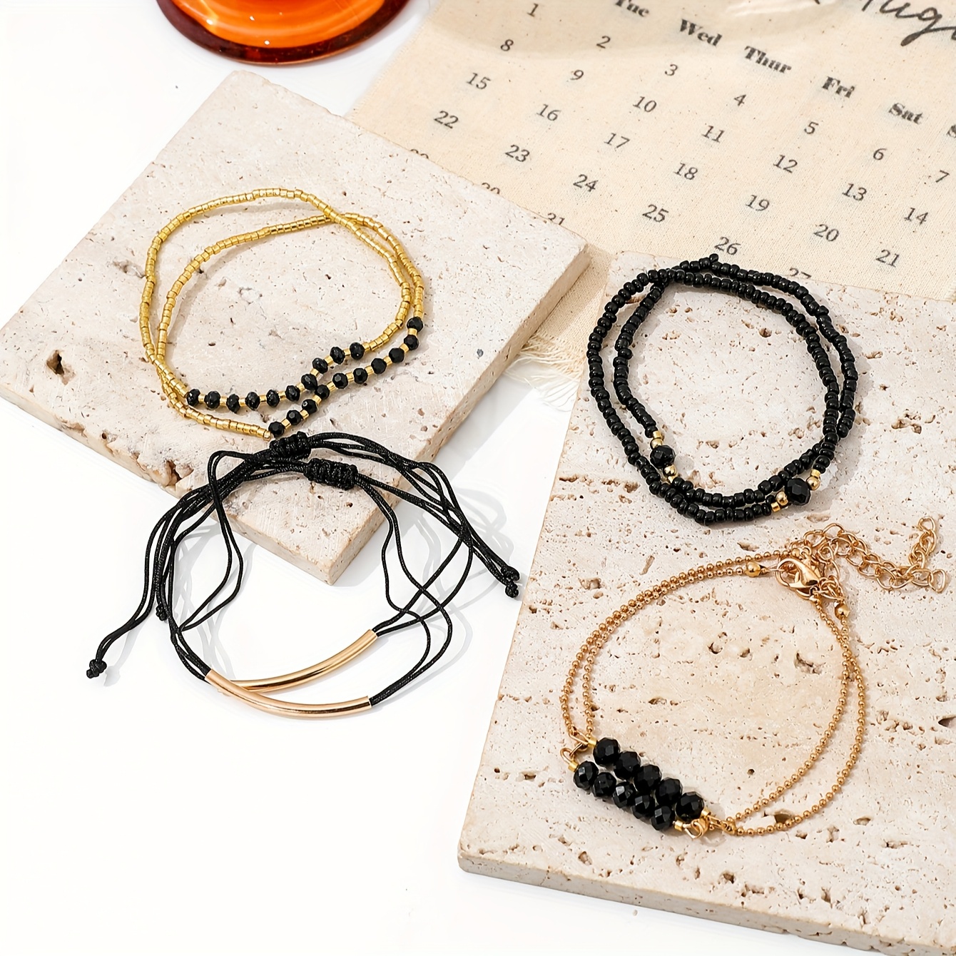 8pcs Glass Bead Bracelet Set for Women, Versatile Accessories