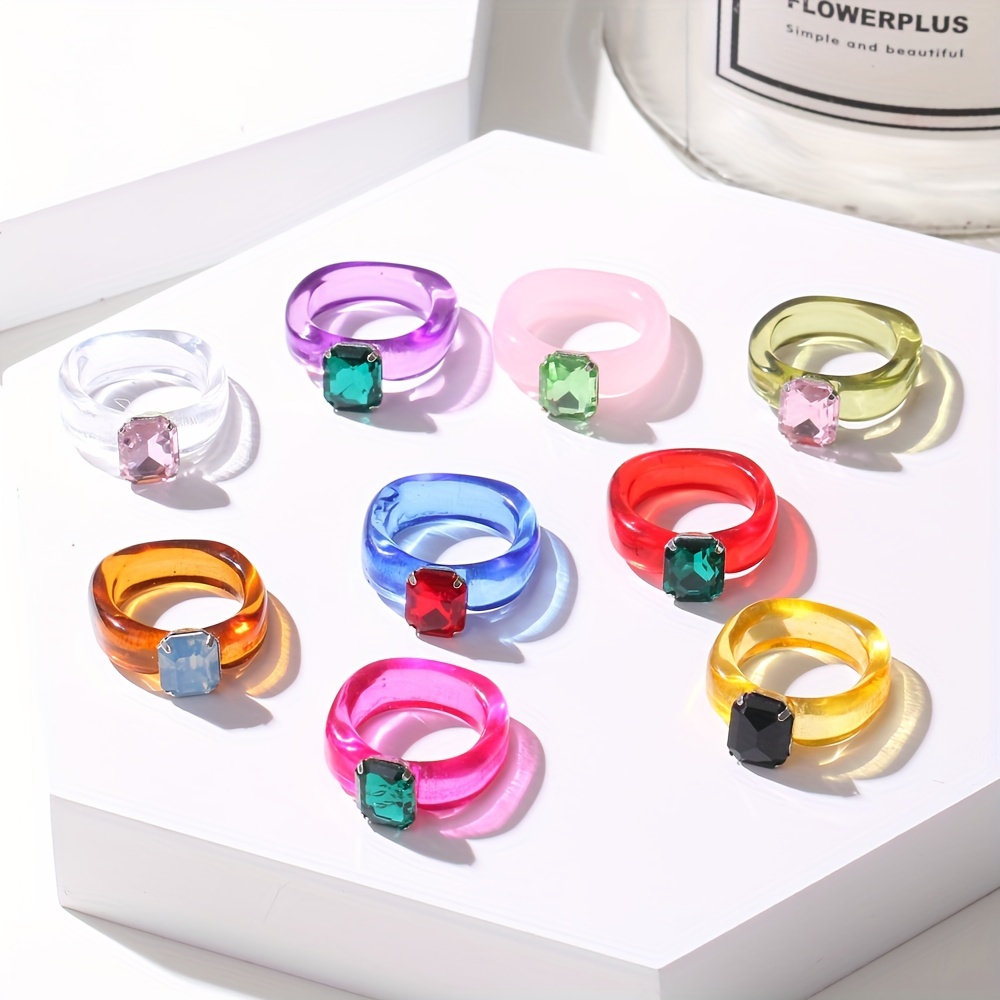 

1pc Fashionable Candy-colored Rhinestone Ring, Cute Cartoon Resin Band For Women, Daily & Party Accessory, Jewelry