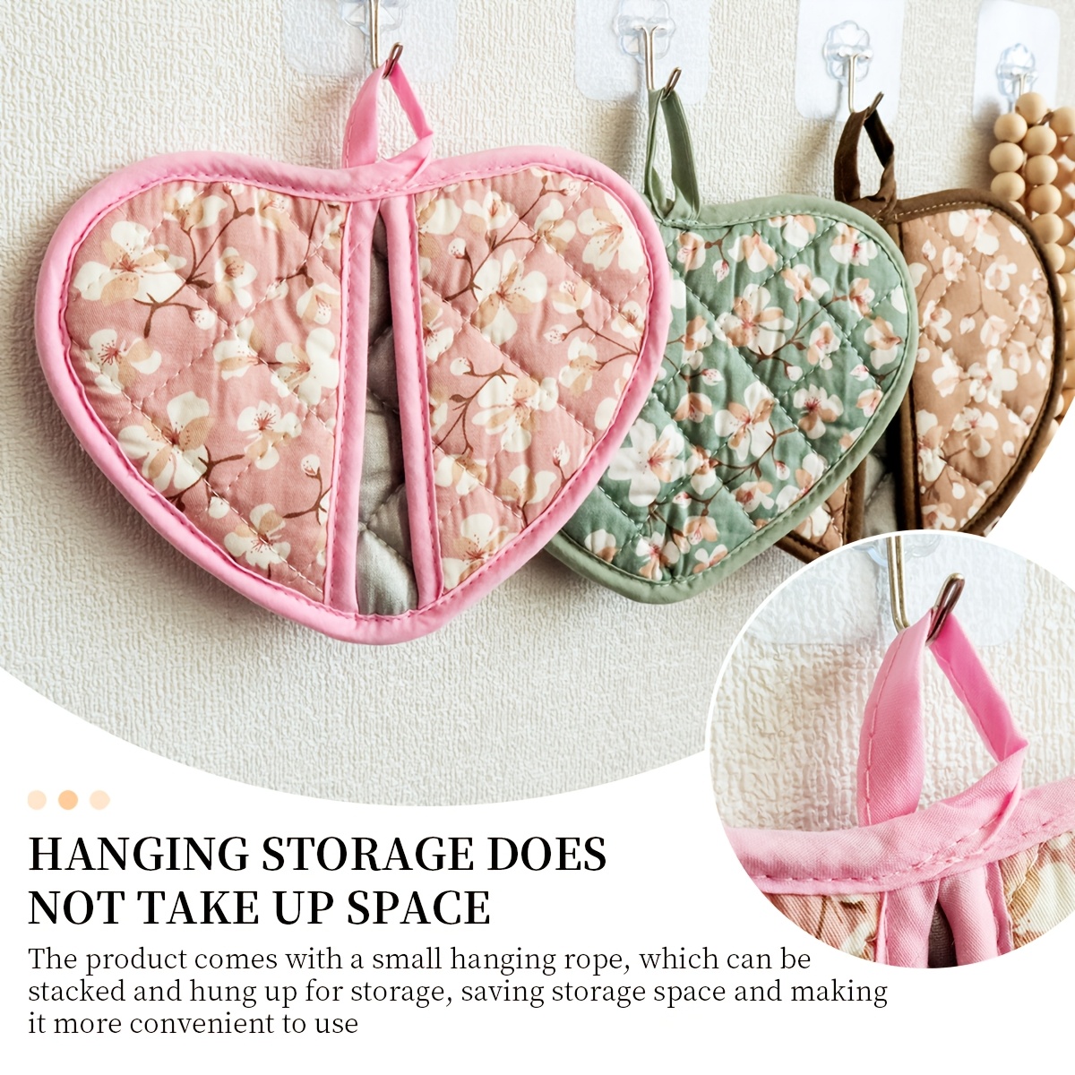 2pcs Heart-Shaped 15.01 X 19.84 cm Thickened Fabric Insulated Pads And Placemats Set, Vintage Floral Print High-Temperature Resistant Multi-Purpose Hanging Coasters, for Placing Cups, Water Bottles, And Bowls, Suitable As Mother'S Day Gift