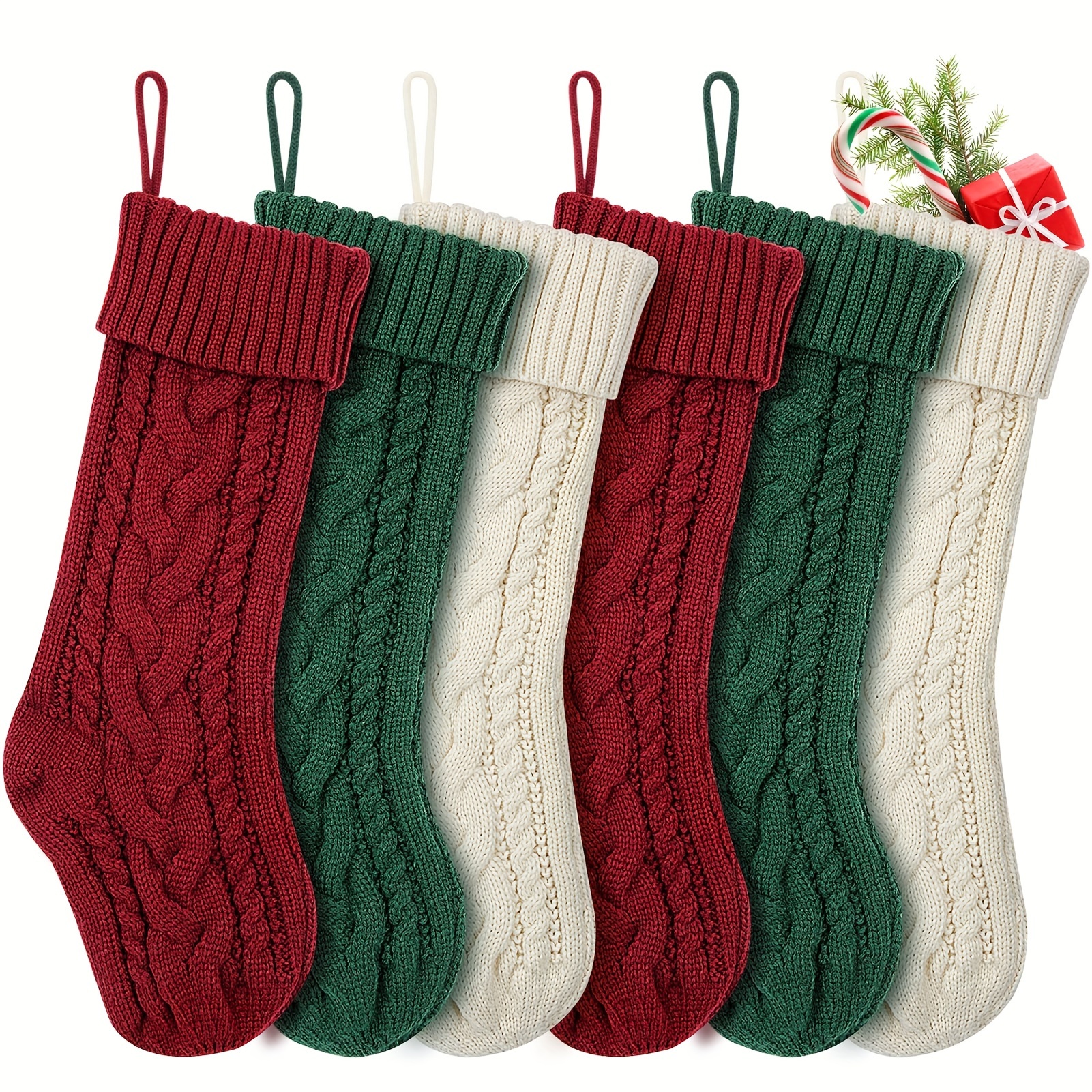 

Vintage-" Knit Christmas Stockings - Cable Knit For Holiday , Family Celebrations, Best For Christmas