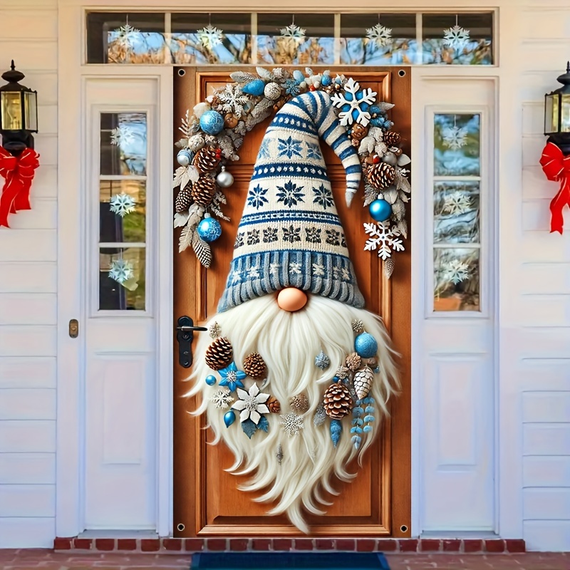 

Door Wreath - Polyester, Snowflakes & Pinecones Design For Indoor/outdoor Christmas Decor, Home Entrance, Garden, And , 35.43 X 70.86 Inches