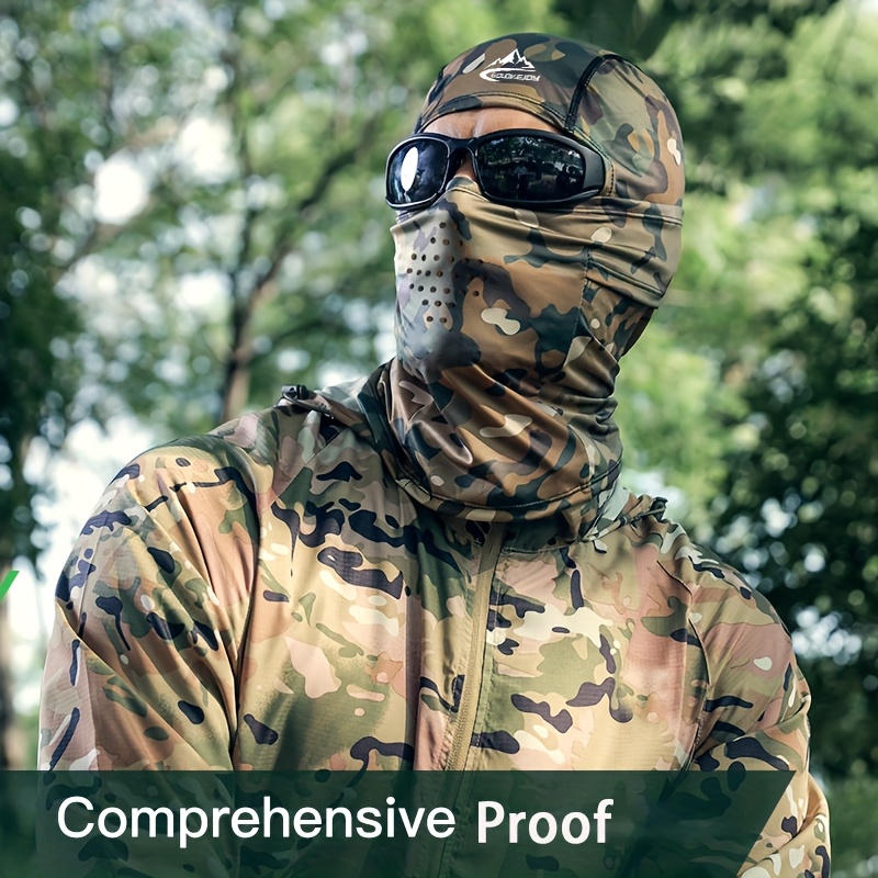 A Summer Tactical Camouflage Hood for Men And Women, Suitable for Outdoor Fishing, Sun Protection, Cycling, Made of Breathable .