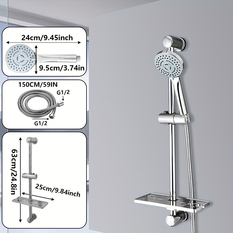 Stainless Steel Lifting Shower Set with 5-Function Hand-Held Shower