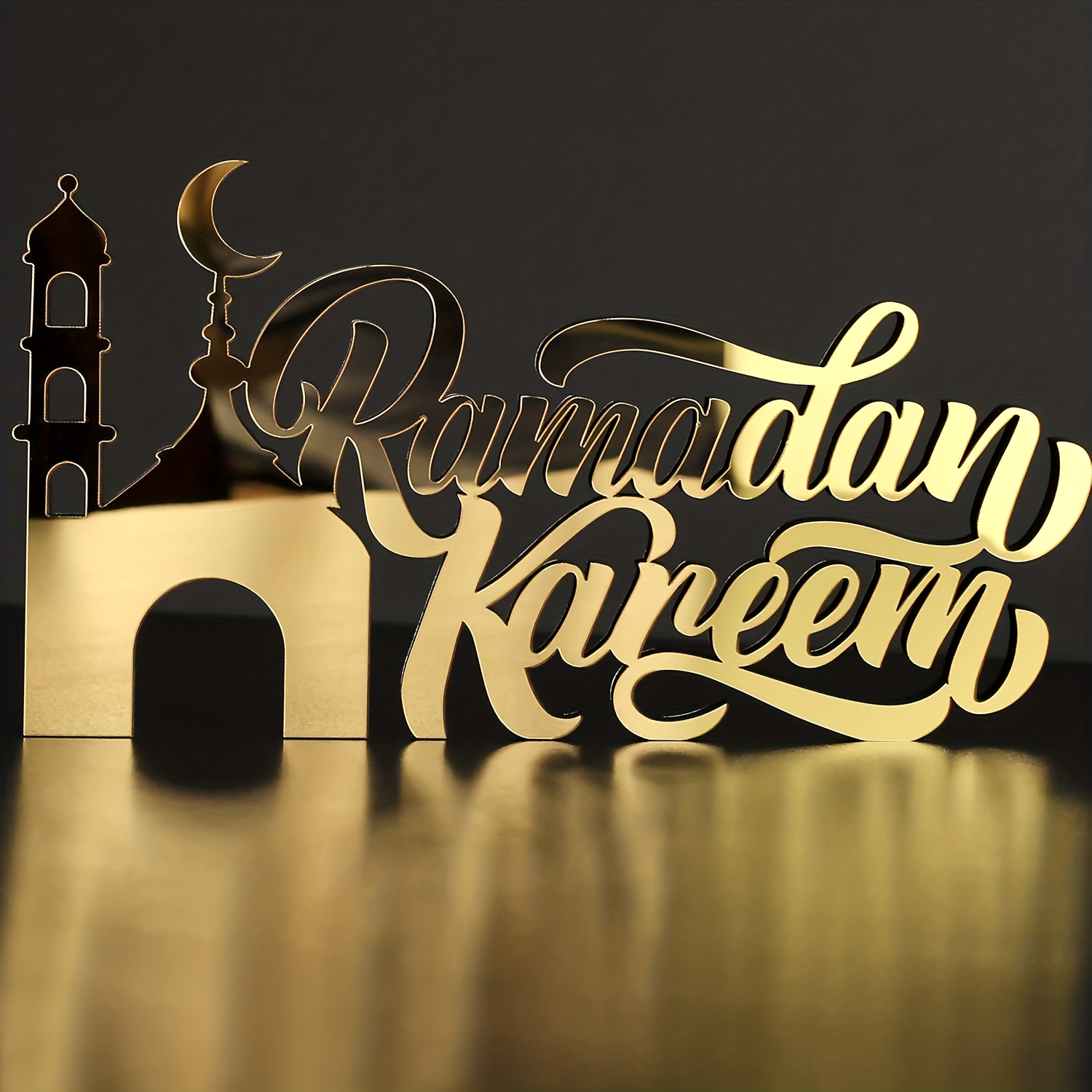 2d flat eid wooden acrylic islamic tabletop decoration piece ramadan kareem and   decor islamic muslim gift ramadan eid decoration piece   in golden and silvery colors non electric Product details 2