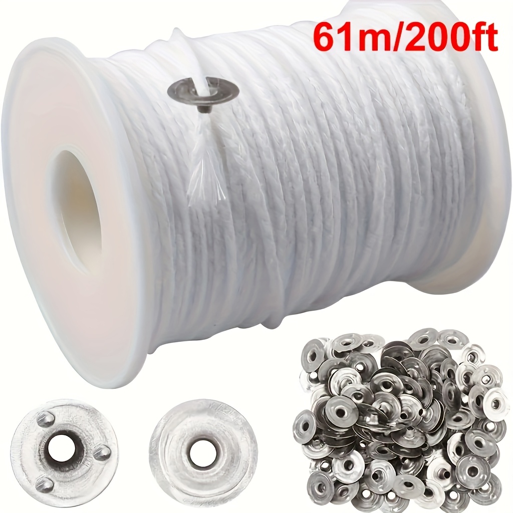 E-shop NEU Rauchfreie 200Ft Geflochtene Kerzendocht Rolle - 24 Schichten, Kerzenherstellungsset mit 100 Metallhalterungsblättern