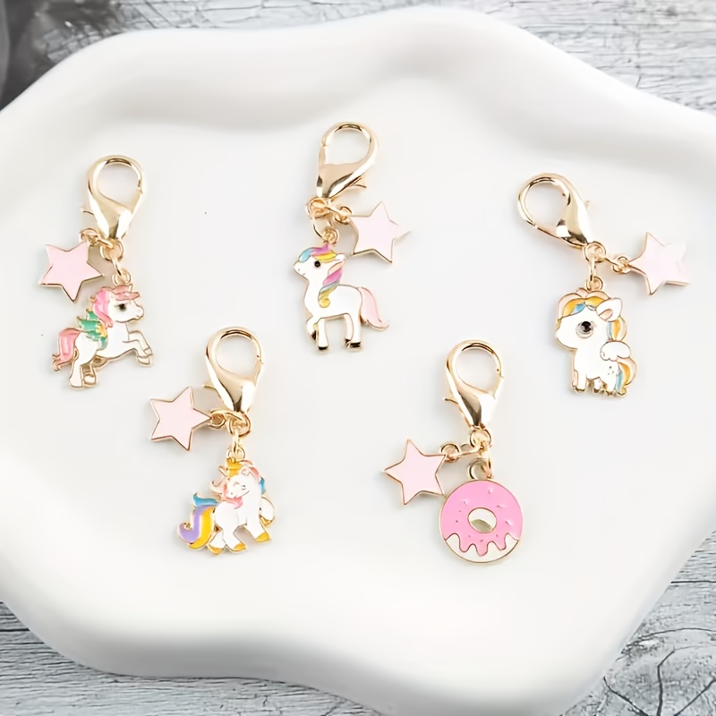 TEMU 5pcs Porte-clés Pendentif de Licorne (Avec Fermoir Mousqueton) - Pendentif Magique de Cheval, Convient pour Sacs, Sacs à Dos, Cadeaux de Fête