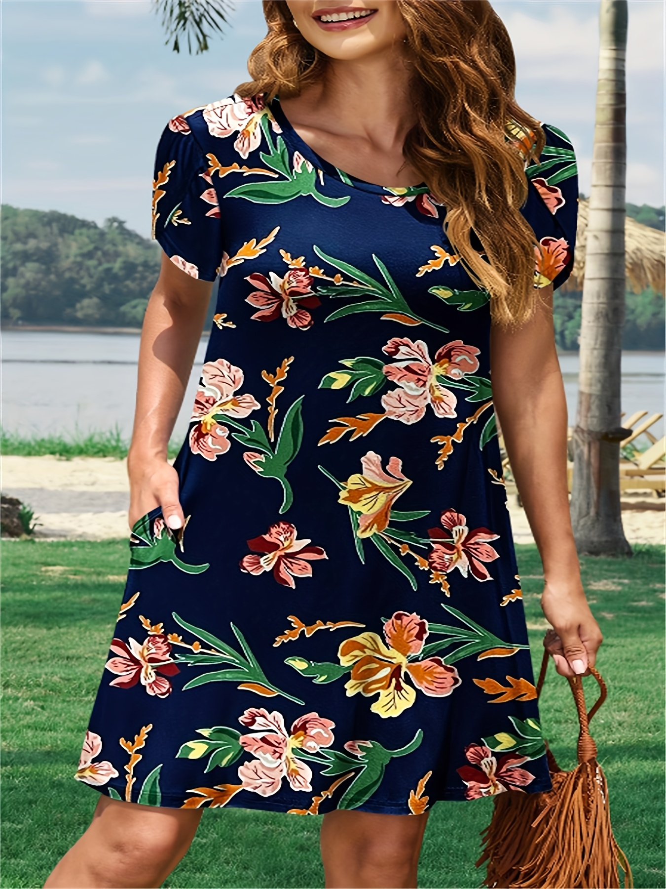 floral print womens summer dress casual petal sleeve flowy - Temu Mauritius
