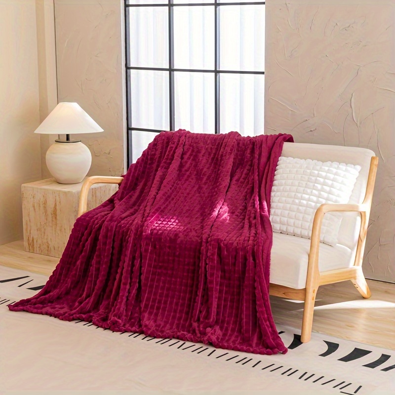 

1pc Flannel Solid Color Grid Blanket Office Throw Blanket Blanket For Bed Sofa Outdoor