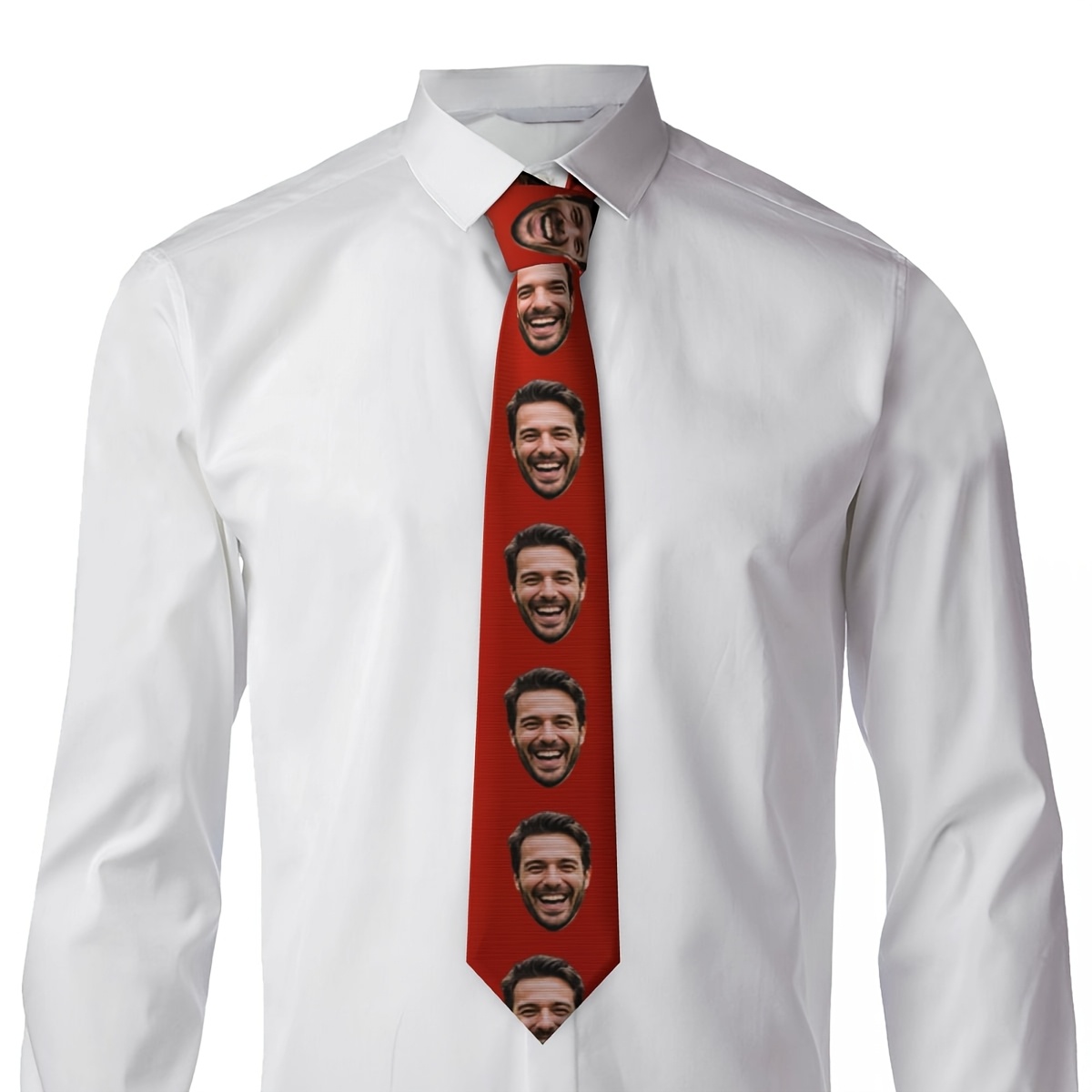 TEMU 1pc Custom Photo Portrait Random Tie, Suitable For Men And Women, Personalized Polyester Fabric Red Base Pattern Necktie, Unique Groomsman Gift,
