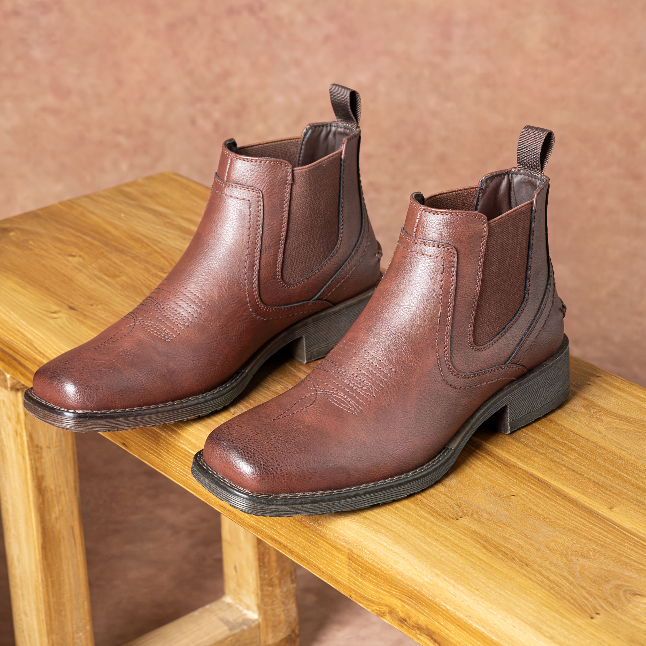 Cowboy Boots for Men Square Toe Chelsea Boots Men Classic Slip On Western Boots Ankle Casual Dress Boots