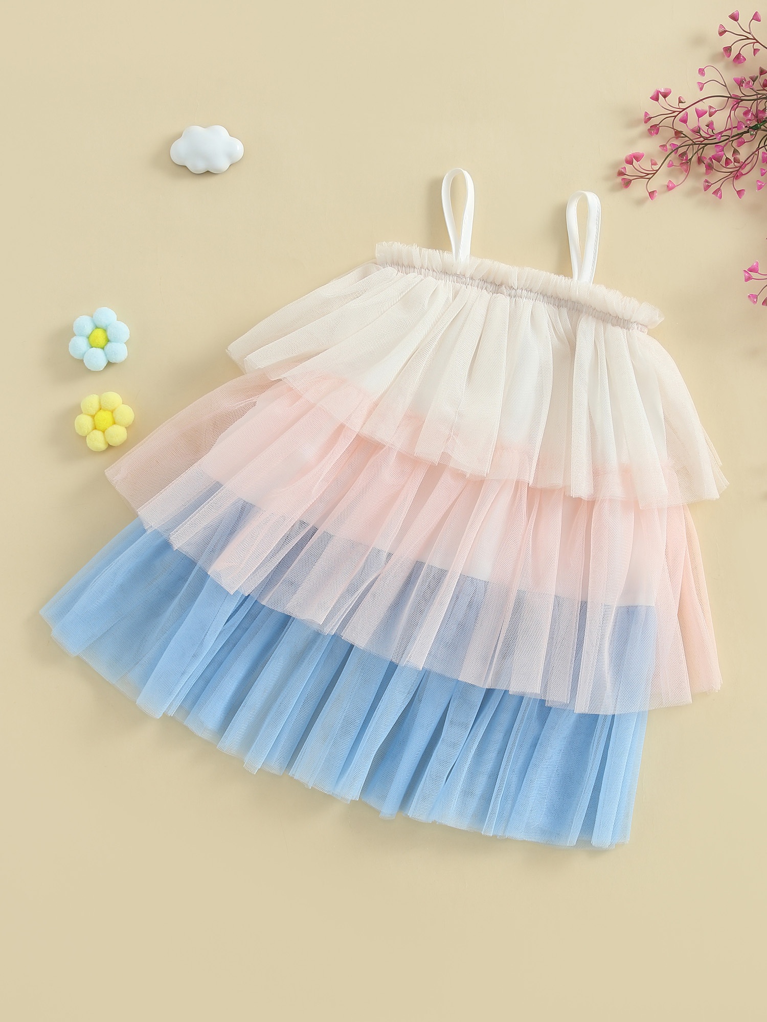 open lace back dress James & Lottie Girls Pastel Thea Dress with Pink Ties main image 0