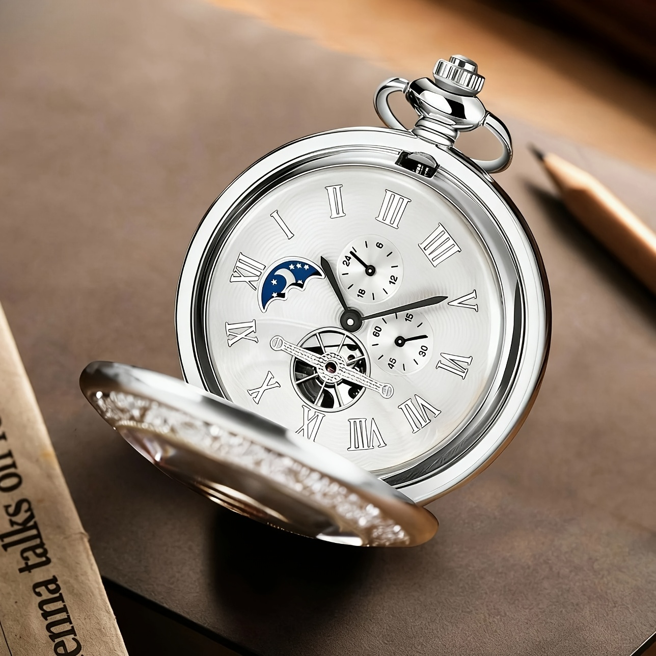 item picture vintage mechanical pocket watch sun moon and star pendant   design   with a thickened chain which is perfect for all kinds of holiday gifts such as christmas new year birthday gifts wedding anniversaries