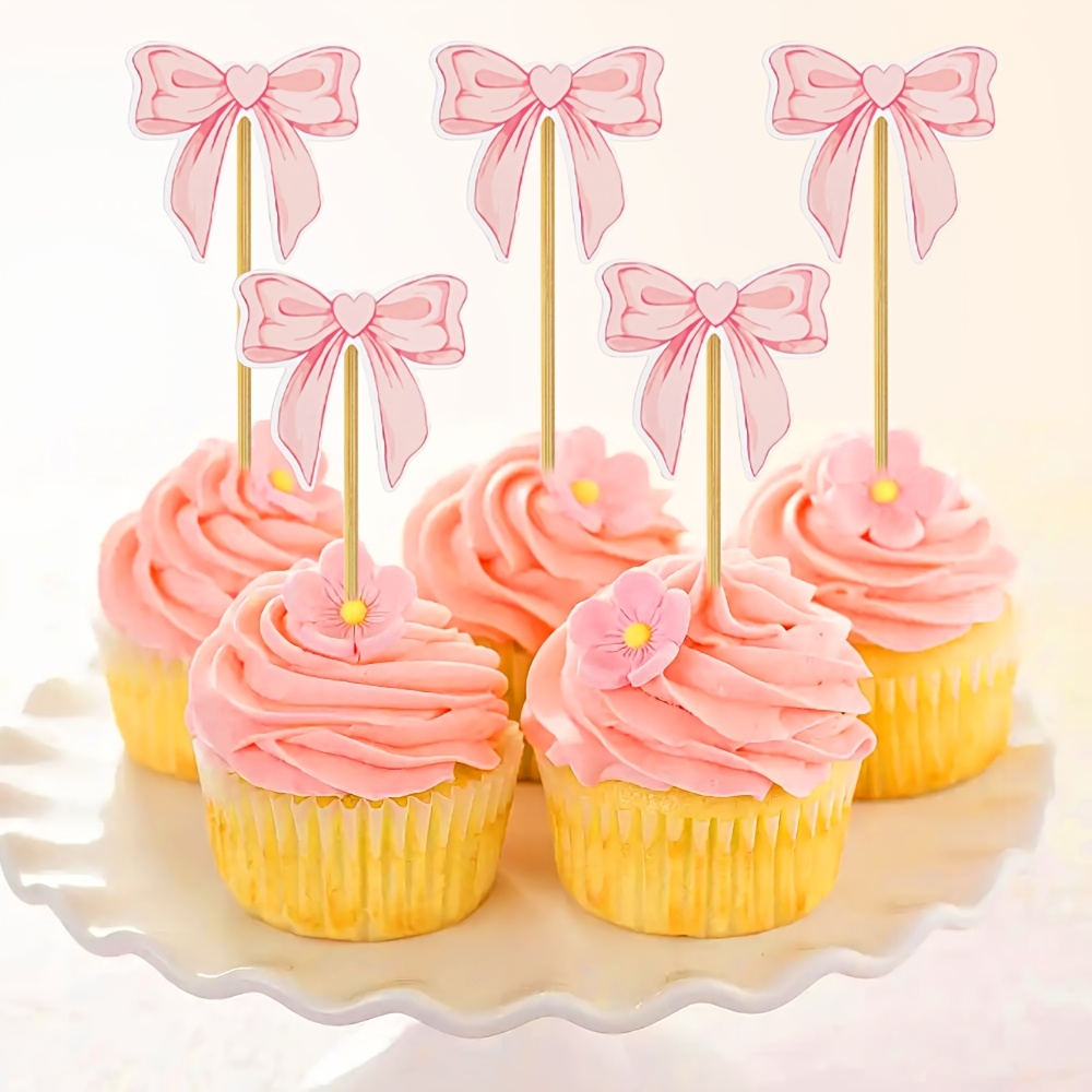Triani 48Pcs Pink Bow Cupcake Toppers Bowknot Cupcake Toppers Pink Ribbon Bow Birthday Decorations For Baby Showers Bachelorette Parties 7f5cf05d 6769 476d B87b B5e076fff924.6f04c436bf2ad32a8c33728bbd665c6b