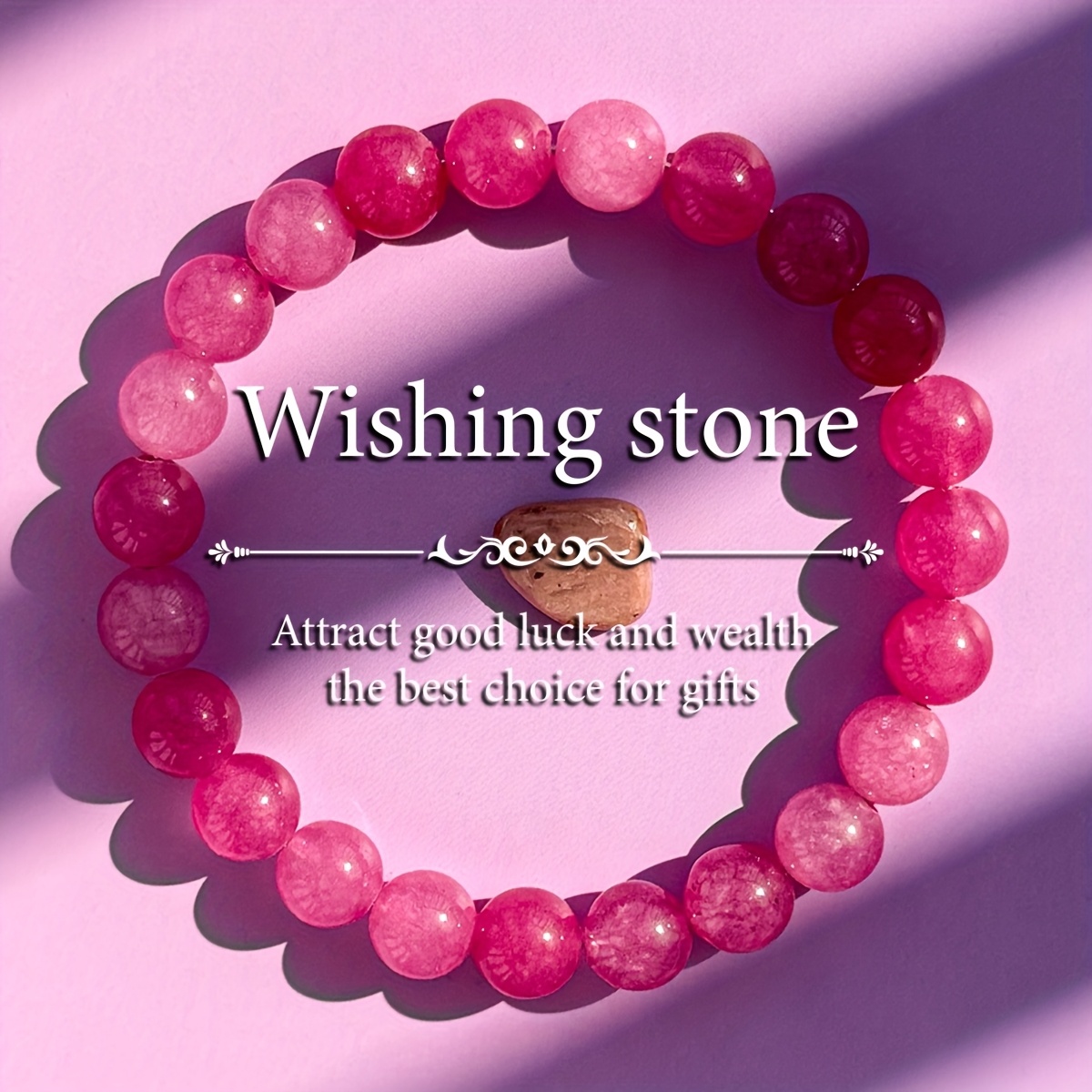 TEMU Stone Wishing Bracelet - 8mm Round Beads Good Luck And Fortune, Retractable Wishing Stone, Ideal Gift, Best Gift For Valentine's Day