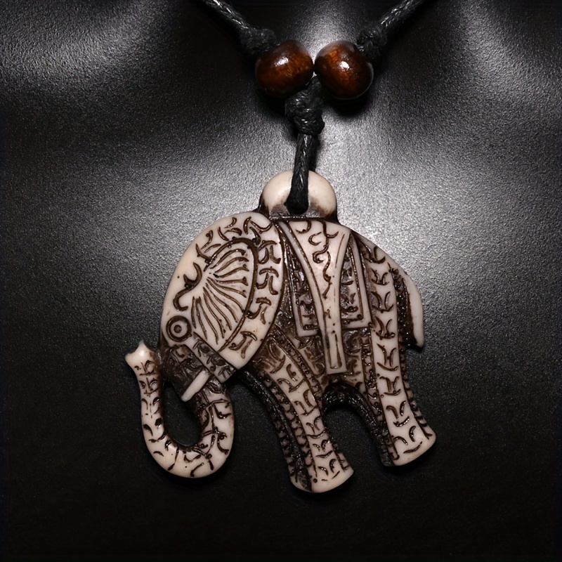 fx701 vintage elephant pendant necklace yak bone charm cool Temu