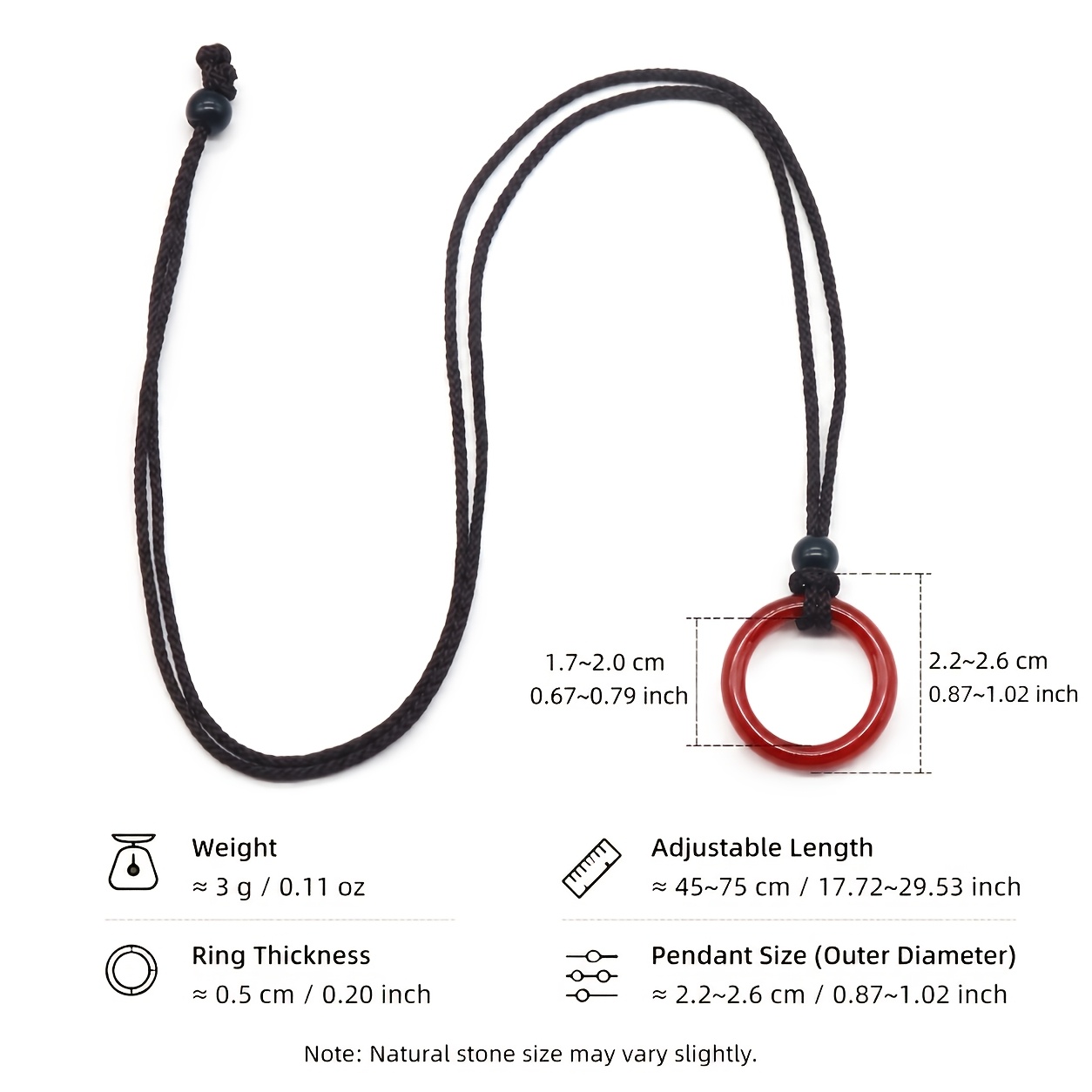 Natural Red Stone Braided Rope Hoop Ring Necklace, Minimalist
