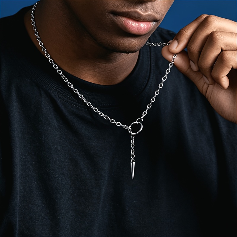 Couple Minimalist Hip-Hop Circle Cone Pendant Titanium Steel Necklace