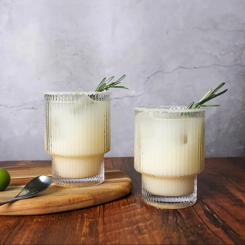 6pcs 200ml 6 8oz stackable ribbed glass cups iced coffee cups juice cups vertical striped retro glass cups reusable glass cups suitable for halloween christmas easter thanksgiving Product details 5