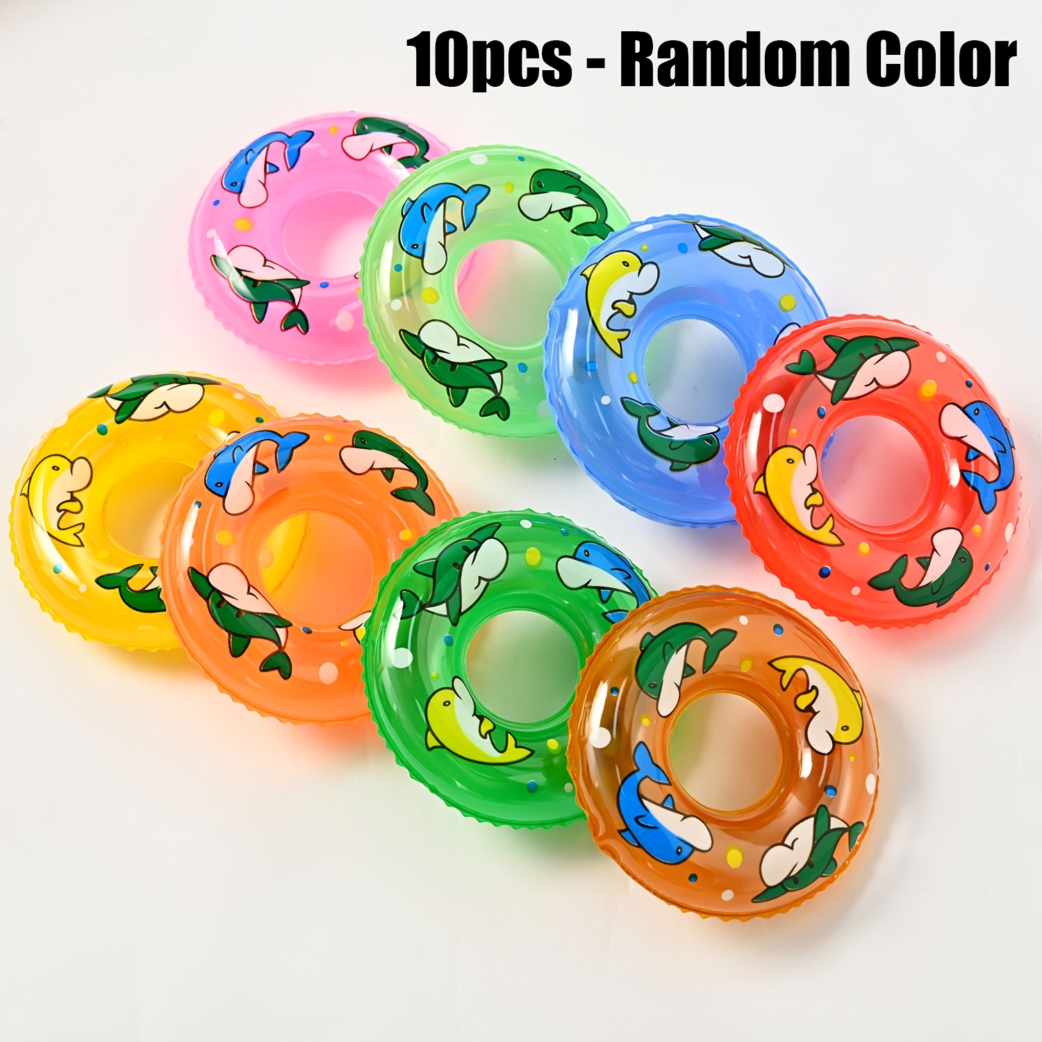 Image of 10pcs Multipurpose Mini Inflatable Swimming Rings In Random Colors, Dolphin Shaped, Suitable For Pet Bathing, Small Turtles, And As A Fun Decoration For Aquarium Surfaces, No Batteries Required