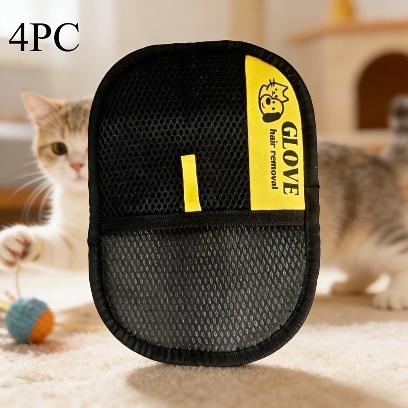 TEMU 4pcs Static Pet Hair Removal Gloves - Reusable Double-sided Lint Cleaning, Easy-to-wash Design, Suitable For Sofas, Carpets, Furniture, And