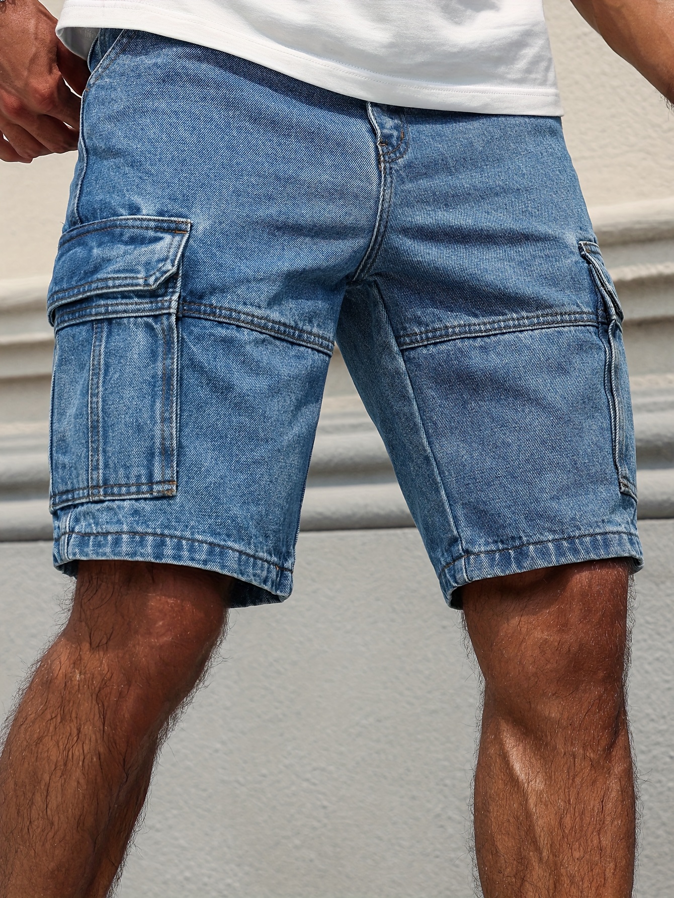 men's summer street style denim knee length shorts multiple Temu